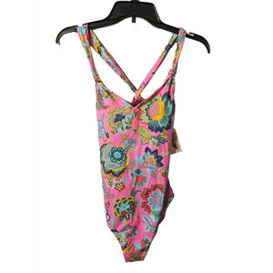 Jessica Simpson NWT "Rosies Bushes" One Piece Swimsuit Pink Floral Size Small